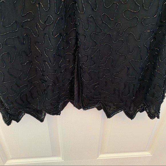 Vintage 80s Lawrence Kazar Sequin Abstract Bead Silk Scallop Flapper Min… - Picture 10 of 16